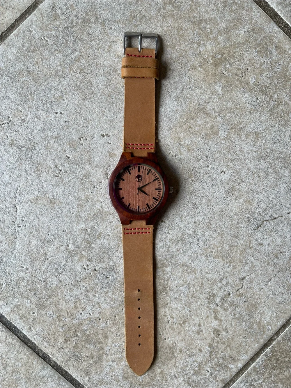 Leather Strap Wooden Dial Men's Watch in Tan and Brown